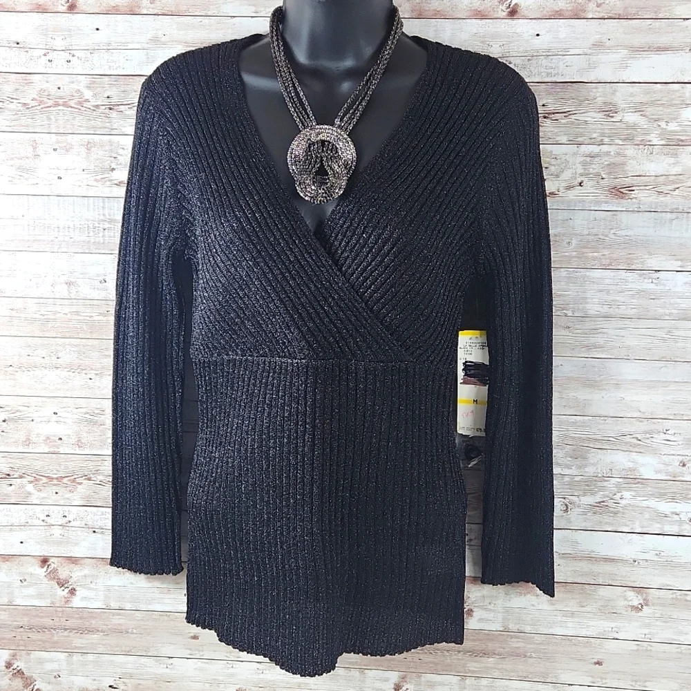 NWT, Nine West, Women's black ribbed sweater. Sz M - Picture 1 of 7